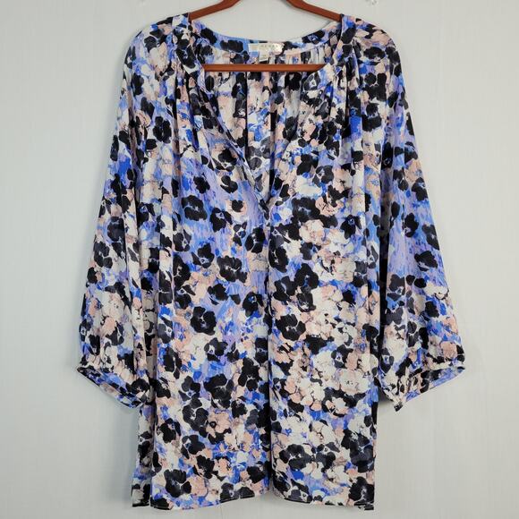 Kenar split neck popover top women's sz 2X multicolor lightweight casual office - Picture 1 of 6